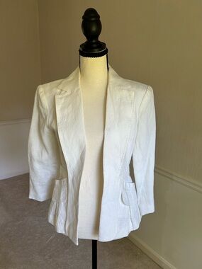 Nanette Lepore White Peplum Blazer Linen Jacket Size 4
